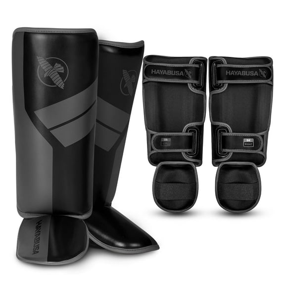 Hayabusa S4 Kids Shin Guards, Muay Thai, MMA, Kickboxing, Martial Arts - Black, Large/X-Large
