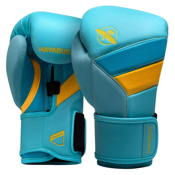 Hayabusa T3 Boxing Gloves for Men and Women Wrist and Knuckle Protection, Dual-X Hook and Loop Closure, Splinted Wrist Support, 5 Layer Foam Knuckle Padding - Blue/Yellow, 10oz