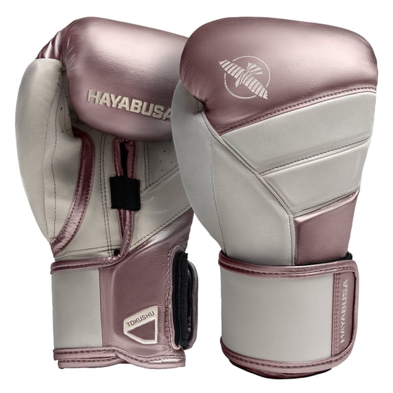 Hayabusa T3 Boxing Gloves for Men and Women Wrist and Knuckle Protection, Dual-X Hook and Loop Closure, Splinted Wrist Support, 5 Layer Foam Knuckle Padding - Rose Gold, 16oz