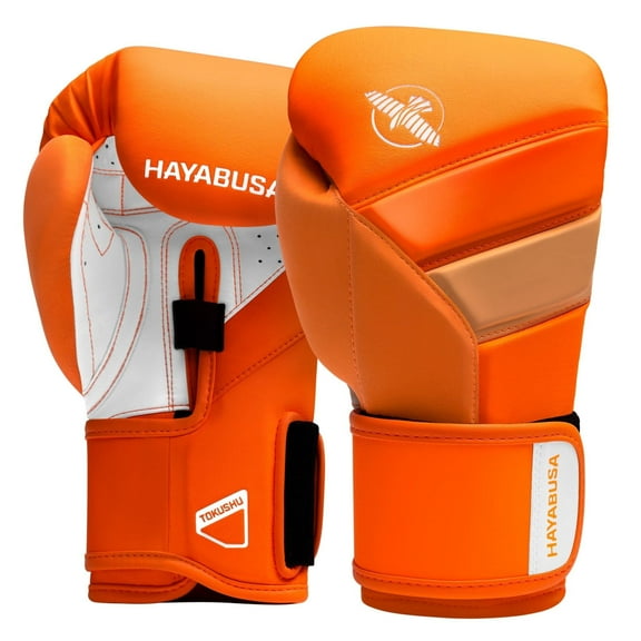 Hayabusa T3 Boxing Gloves for Men and Women Wrist and Knuckle Protection, Dual-X Hook and Loop Closure, Splinted Wrist support, 5 layer foam Knuckle padding - Neon Orange, 16oz