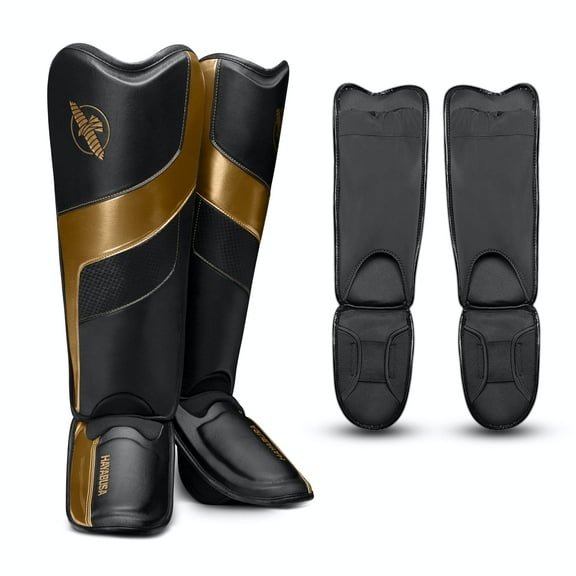 Hayabusa T3 Full-Back Shin Guards - Black/Gold, Small