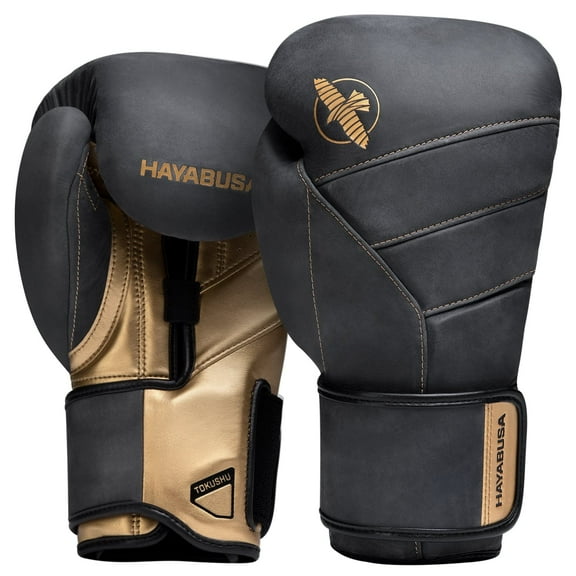 Hayabusa T3 LX Leather Boxing Gloves Men and Women for Training Sparring Heavy Bag and Mitt Work - Obsidan/Gold, 12 oz