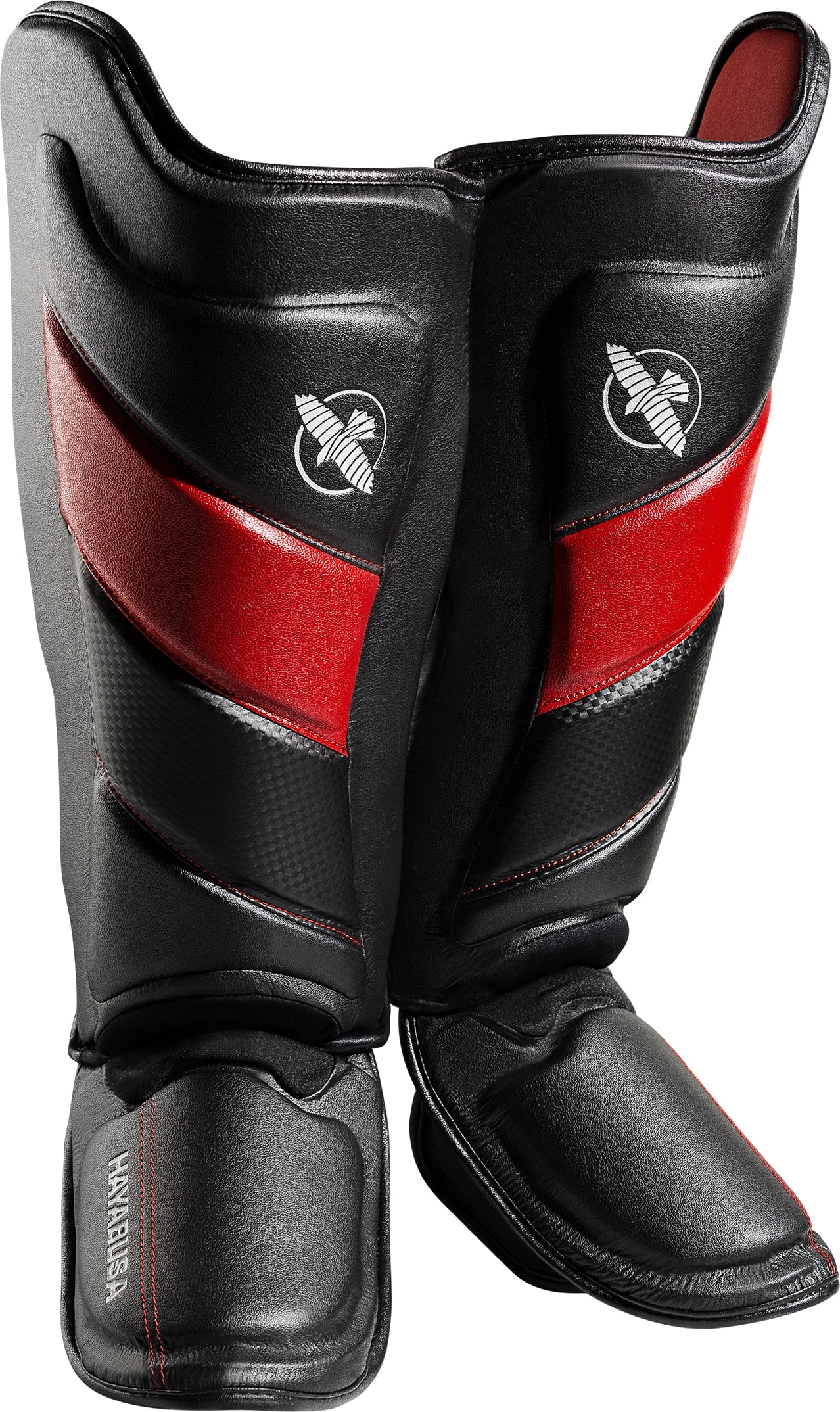 Hayabusa T3 Striking Hook and Loop Vylar MMA Shin Guards - Large - Black/Red