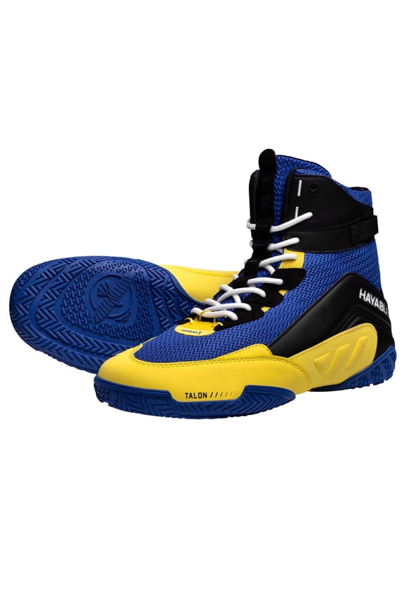 Talon Boxing Shoes for Men and Women Lace Up Lightweight Mid High Top - Blue/Yellow, 10