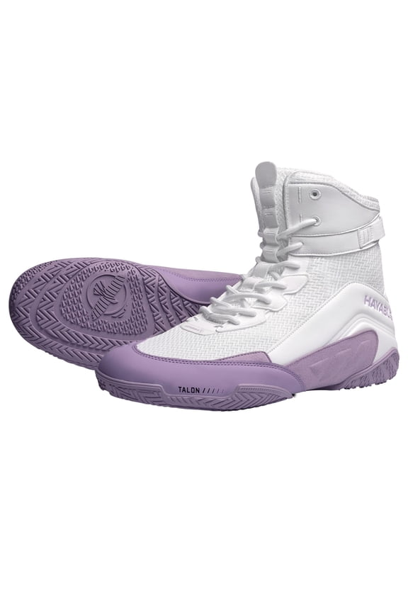 Talon Boxing Shoes for Men and Women Lace Up Lightweight Mid High Top - White/Lavender, 11