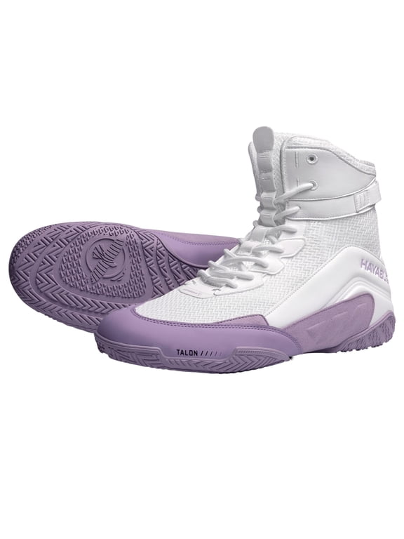 Talon Boxing Shoes for Men and Women Lace Up Lightweight Mid High Top - White/Lavender, 5