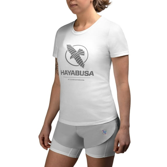 Hayabusa Women's VIP T-Shirt - Logo Graphic, Cotton Blend, Athletic Cut - White, X-Large
