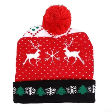Hayafir Fashion Christmas LED Light Knitted Hat Colored Light Party Warm Adult Ball Hat