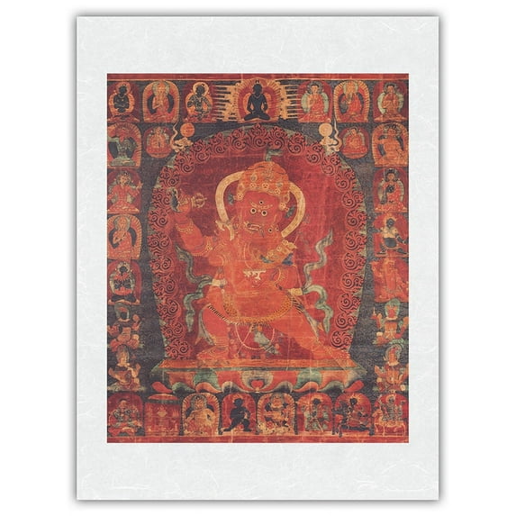 Hayagriva - The Horse-Necked One - Tantra Deity with Consort - Vintage Tibetan Thangka Buddhist Painting - Japanese Unryu Rice Paper Art Print 24 x 32 in