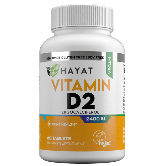 Hayat Vitamins Certified-Halal Vegan Vitamin D 2400 IU, D2, 60 tablets