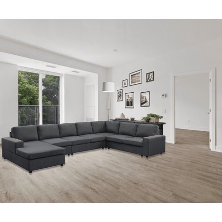 Hayden 146.5" Modular Sectional Sofa with Reversible Chaise in Dark Gray Linen | Versatile for Small Spaces & Family Gatherings