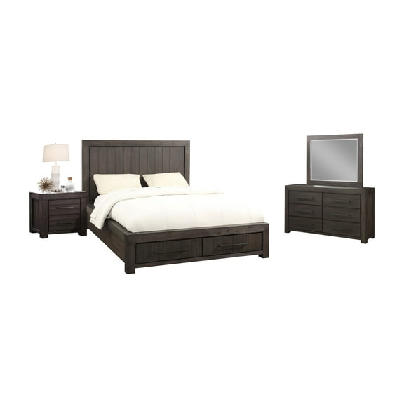 Hayden 4PC E King Storage Bed, Nightstand, Dresser & Mirror Set in Acacia Dusky Gray