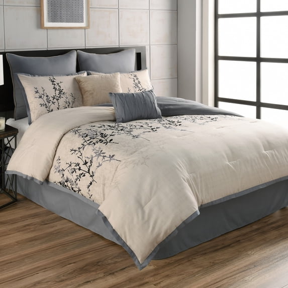 Hayden 8 PC Queen Comforter Set Blue/Taupe Riverbrook Home Hayden Collection Contemporary 8 piece set Queen