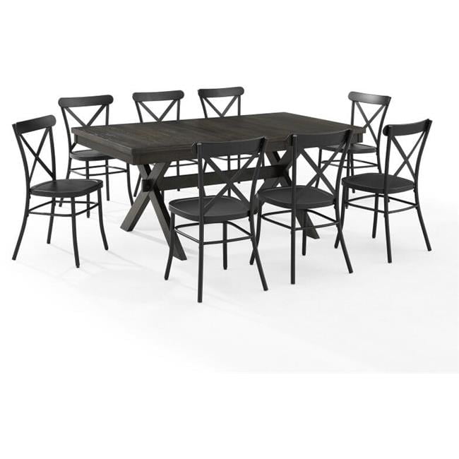 Hayden Matte Black 9-Piece Farmhouse Wood Dining Set with X-Back Chairs