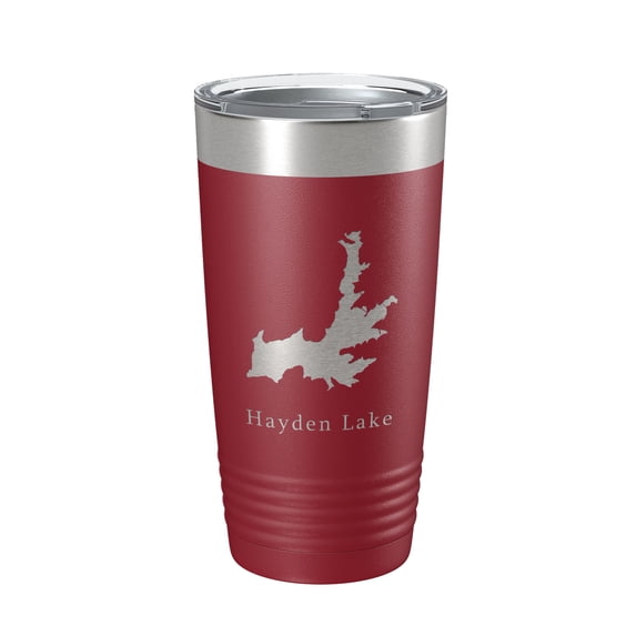 Hayden Lake Map Tumbler Travel Mug Insulated Laser Engraved Coffee Cup Idaho 20 oz Maroon