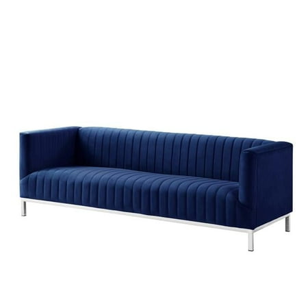 Hayden Modern Line Stitch Tufted Velvet Tuxedo Sofa Stainless Steel Chrome Leg - Navy with Chrome
