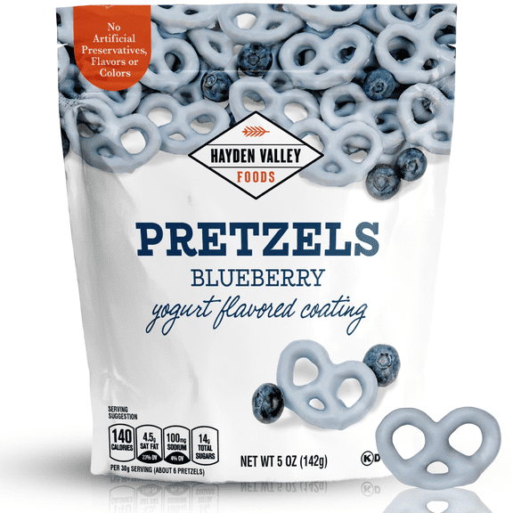 Hayden Valley Foods Blueberry Yogurt Covered Pretzels - 5oz Resealable Bag - Gourmet Flavored Pretzels
