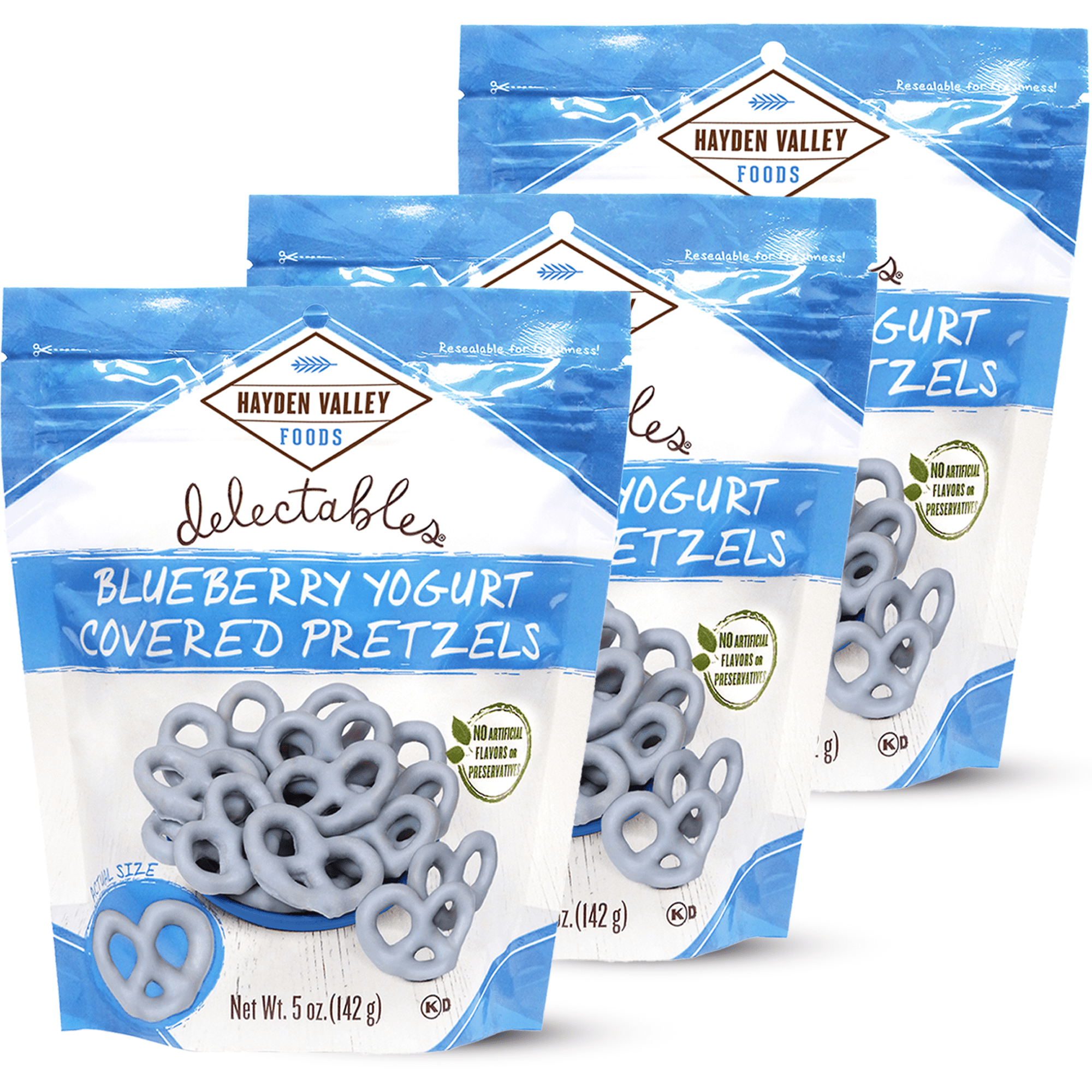 Hayden Valley Foods Blueberry Yogurt Covered Pretzels - 5oz Resealable Bags (Pack of 3) - Gourmet Flavored Pretzels