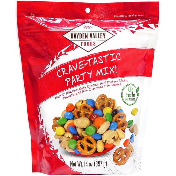 Hayden Valley Foods Crave-Tastic Party Mix - 14 oz Resealable Bag - 1 Pack - Peanuts, Pretzels, Cookies and Chocolate!