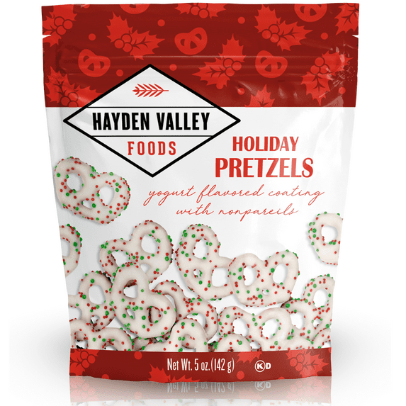 Hayden Valley Foods Holiday Yogurt Covered Pretzels - 5oz Resealable Bag - Gourmet Flavored Pretzels