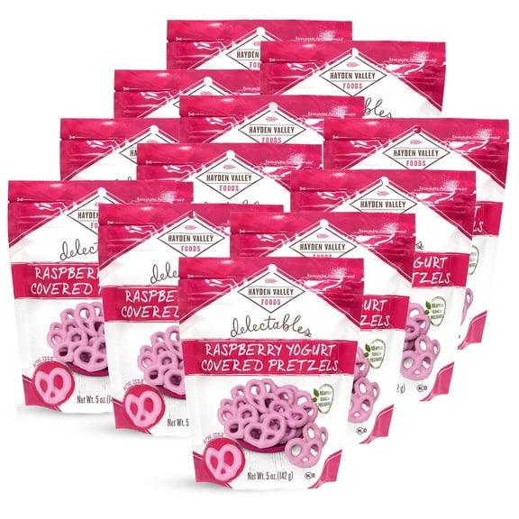 Hayden Valley Foods Raspberry Yogurt Covered Pretzels - 5oz Resealable Bags (Pack of 12) - Gourmet Flavored Pretzels