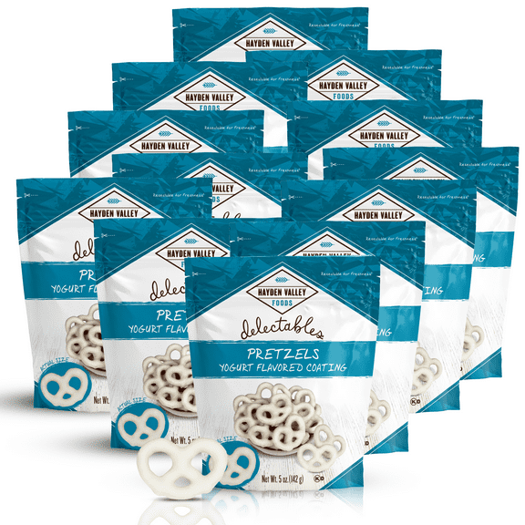 Hayden Valley Foods Vanilla Yogurt Covered Pretzels - 5oz Resealable Bags (Pack of 12) - Gourmet Flavored Pretzels