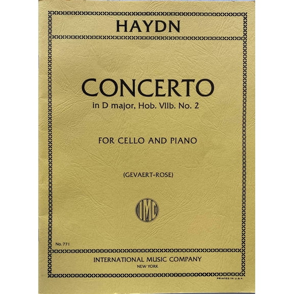 Haydn Franz Joseph Concerto in D Major Hob VIIb:2 Cello Piano (IMC # 771)