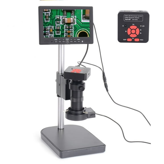 Hayear 16MP Full HD 1080P 60FPS HDMI USB Industry Microscope Video Camera 100X Zoom C-Mount Lens 40 LED Ring Light 7" inch HDMI LCD Monitor