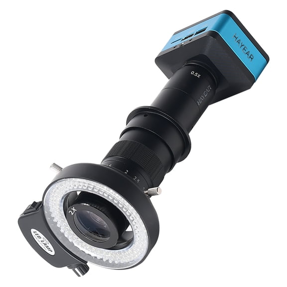 Hayear 4K UHD 60FPS Digital Microscope 180X C-Mount Lens HDMI USB Industrial Electronic Microscope Camera for Phone Repair Soldering