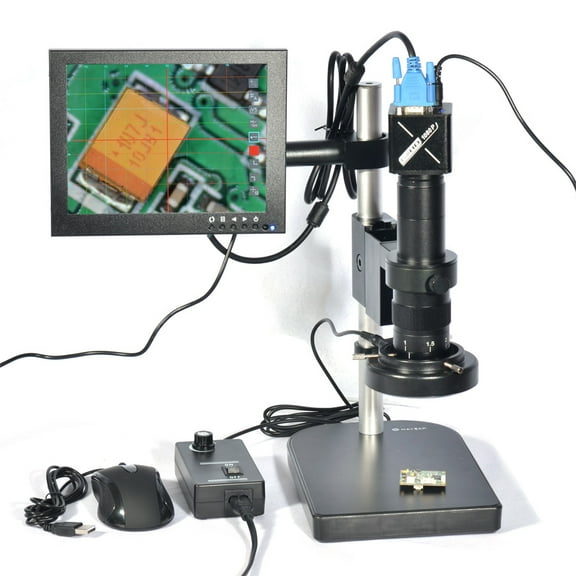 Hayear Full HD 1080P Microscope Industrial Camera Set Incorporating VGA Microscope Camera and 60 LED Light,180X C-mount Lens,8" HD LCD Monitor Microscopes