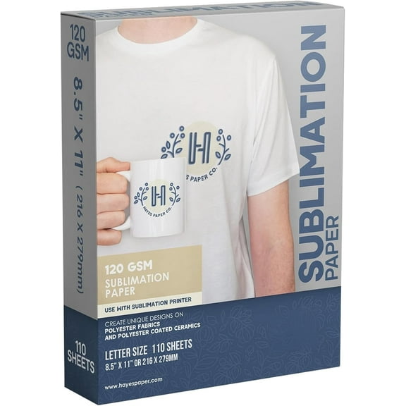 Hayes Paper Co. Sublimation Paper, 120 GSM, Letter Size 8.5 x 11", 110 Sheets, Heat Transfer Paper for Inkjet Sublimation Printers, Use on Mugs, T-Shirts, Light Fabrics