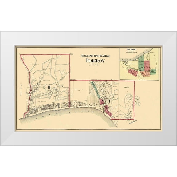 Hayes 14x10 White Modern Wood Framed Museum Art Print Titled - Pomeroy, New Haven Ohio Landowner - Hayes 1877