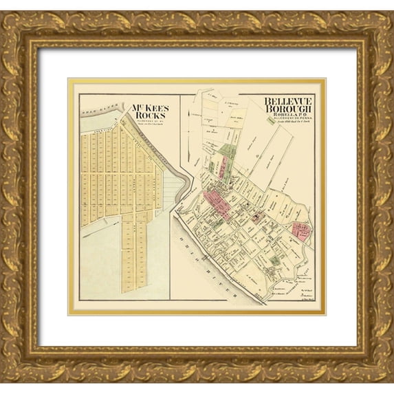 Hayes 22x20 Gold Ornate Wood Framed with Double Matting Museum Art Print Titled - Bellevue, McKees Rock Pennsylvania Landowner