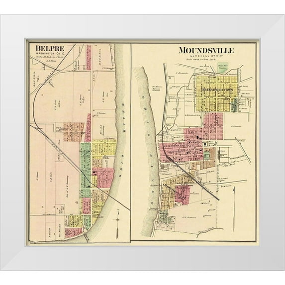 Hayes 29x26 White Modern Wood Framed Museum Art Print Titled - Belpre, Moundsville Ohio Landowner - Hayes 1877