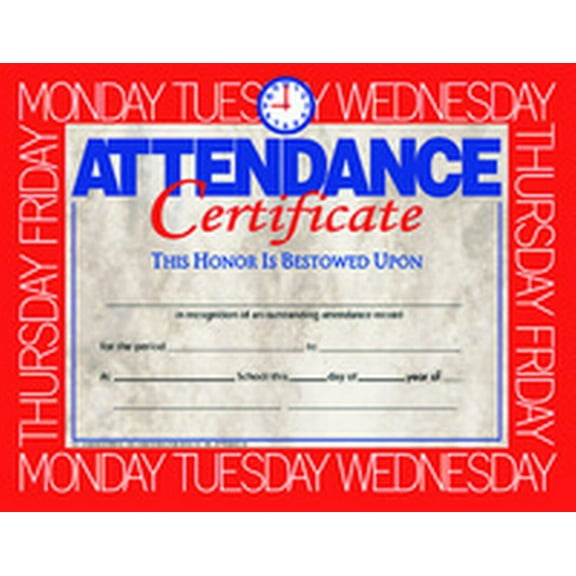 Hayes Attendance Certificate, 11 x 8-1/2 inches, Paper, Pack of 30