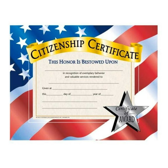 Hayes Citizenship Certificate, 11 x 8-1/2 inches, Paper, Pack of 30
