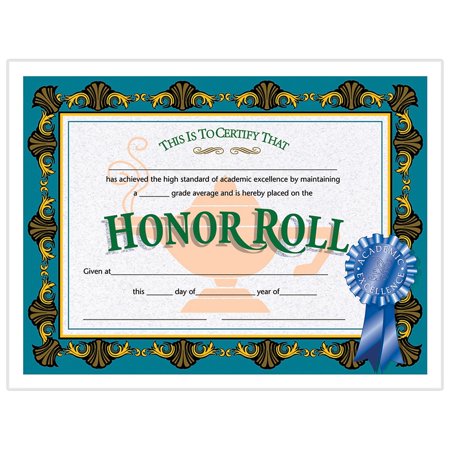 Hayes Honor Roll Certificate, 8-1/2 X 11 in, Paper, Pack of 30