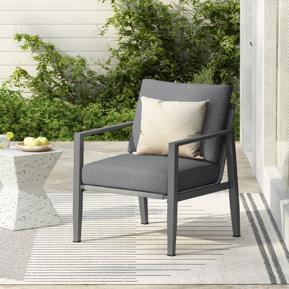 Hayes Modern Outdoor Patio Aluminum Rope Accent Lounge Chair with Cushions, Gray