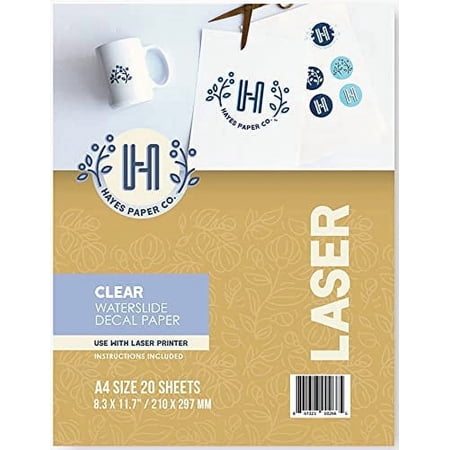 Hayes Paper, Waterslide Decal Paper LASER CLEAR 20 Sheets Premium Water-Slide Transfer Transparent Printable Water Slide Decals A4 Size 8.25 x 11.75"