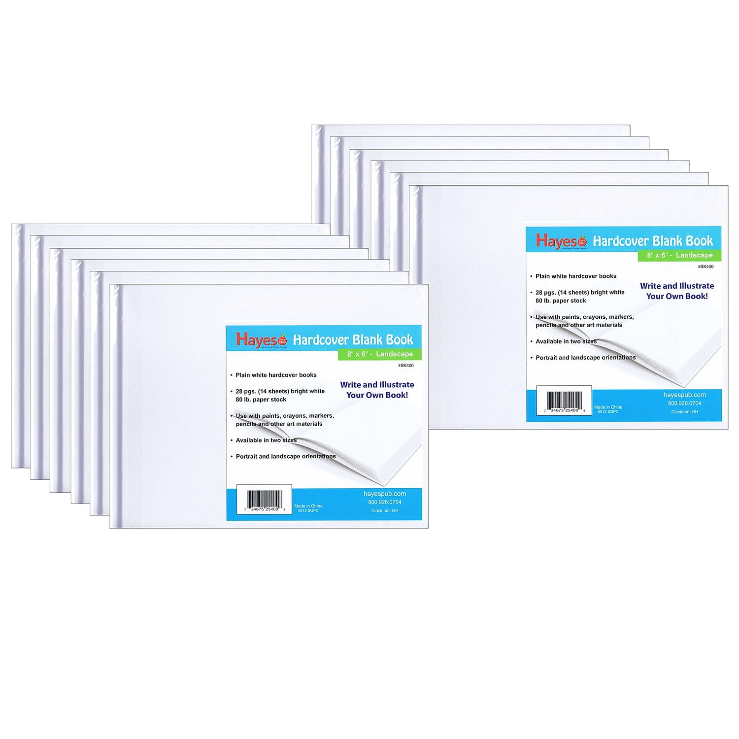 White Hardcover Blank Landscape Notebook Pack, 8" x 6", 28 Pages