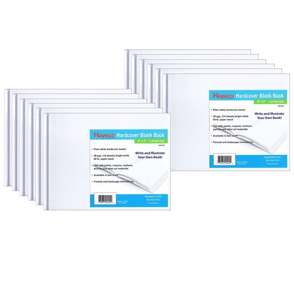 Hayes Publishing 8" x 6" All-Purpose Hardcover Blank Book Landscape 28 Sheets 12 Pack (H-BK400-12)