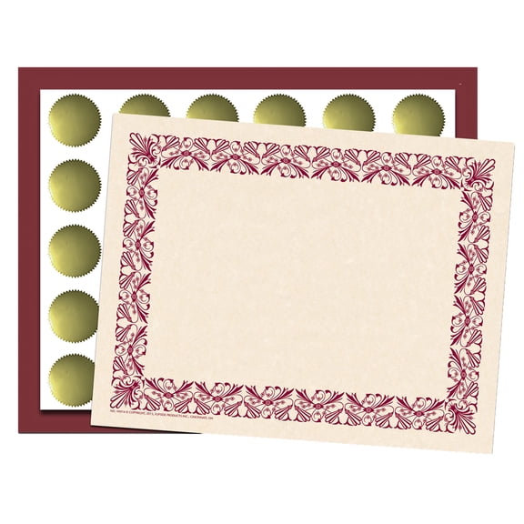 8.5" X 11" Art Deco Certificate Combo Pack-Maroon