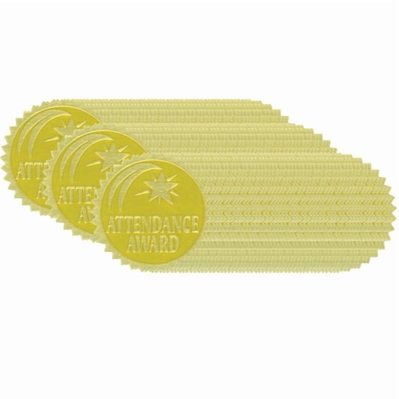Hayes Publishing Gold Foil Embossed Seals, Attendance Award, 54 Per Pack, 3 Packs