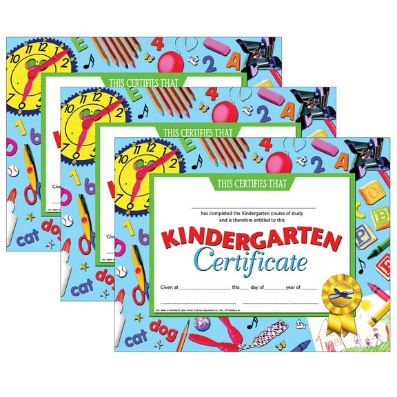 Hayes Publishing Kindergarten Certificate, 8.5" x 11", 30 Per Pack, 3 Packs