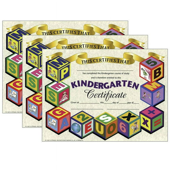 Hayes Publishing Kindergarten Certificate, 8.5" x 11", 30 Per Pack, 3 Packs