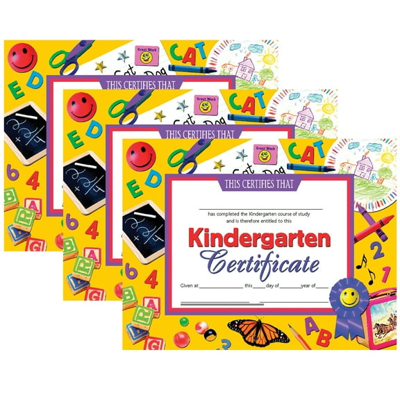 Hayes Publishing Kindergarten Certificate, 8.5" x 11", 30 Per Pack, 3 Packs