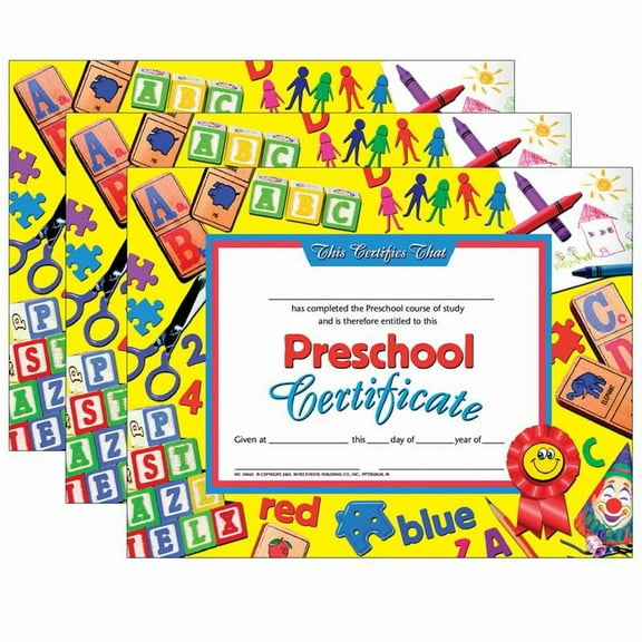 Hayes Publishing Preschool Certificate, 8.5" x 11", 30 Per Pack, 3 Packs