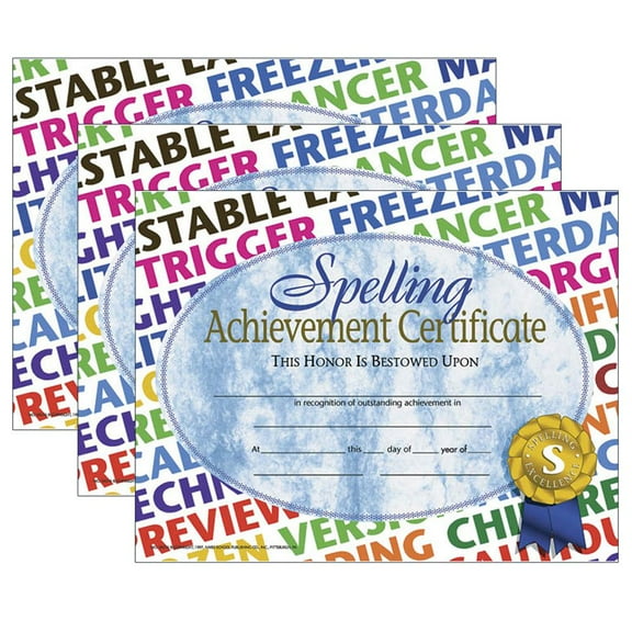 Hayes Publishing Spelling Achievement Certificate, 30 Per Pack, 3 Packs