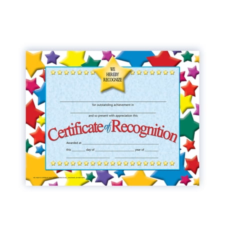 Hayes Recognition Certificates, 8-1/2 X 11 in, Paper, Pack of 30