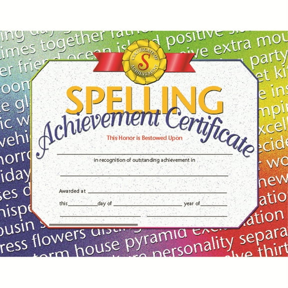 Spelling Achievement Certificate, 8.5" x 11", Pack of 30